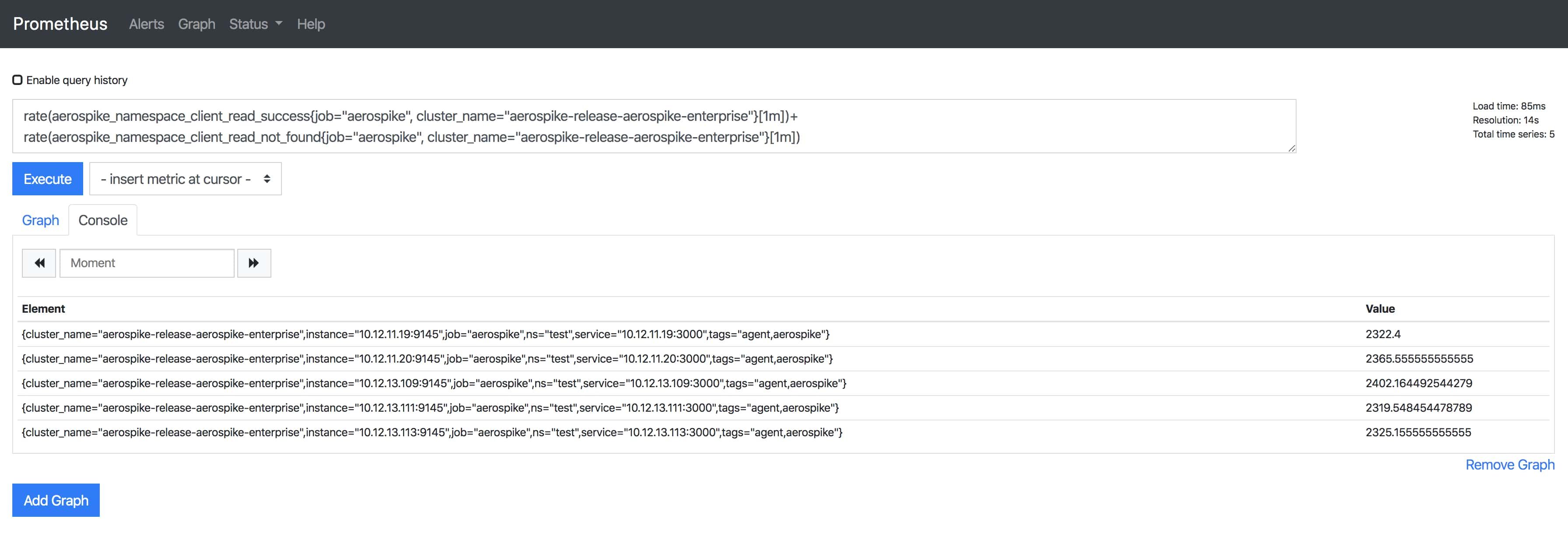 Dashboard example console